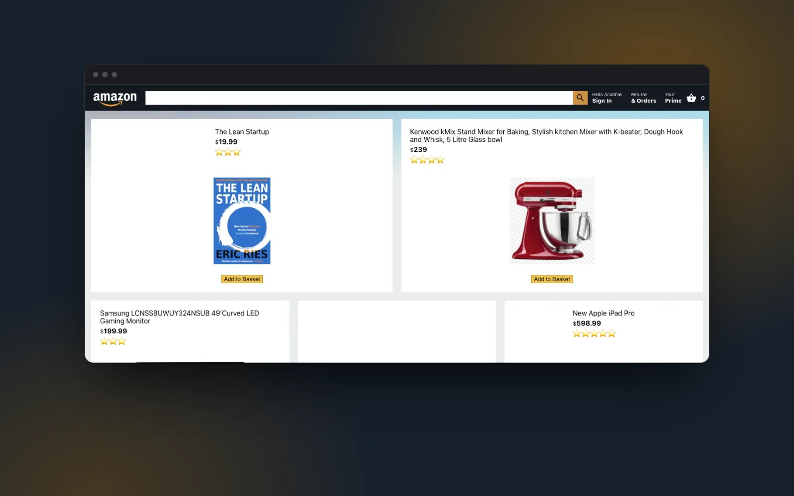 Amazon clone product grid