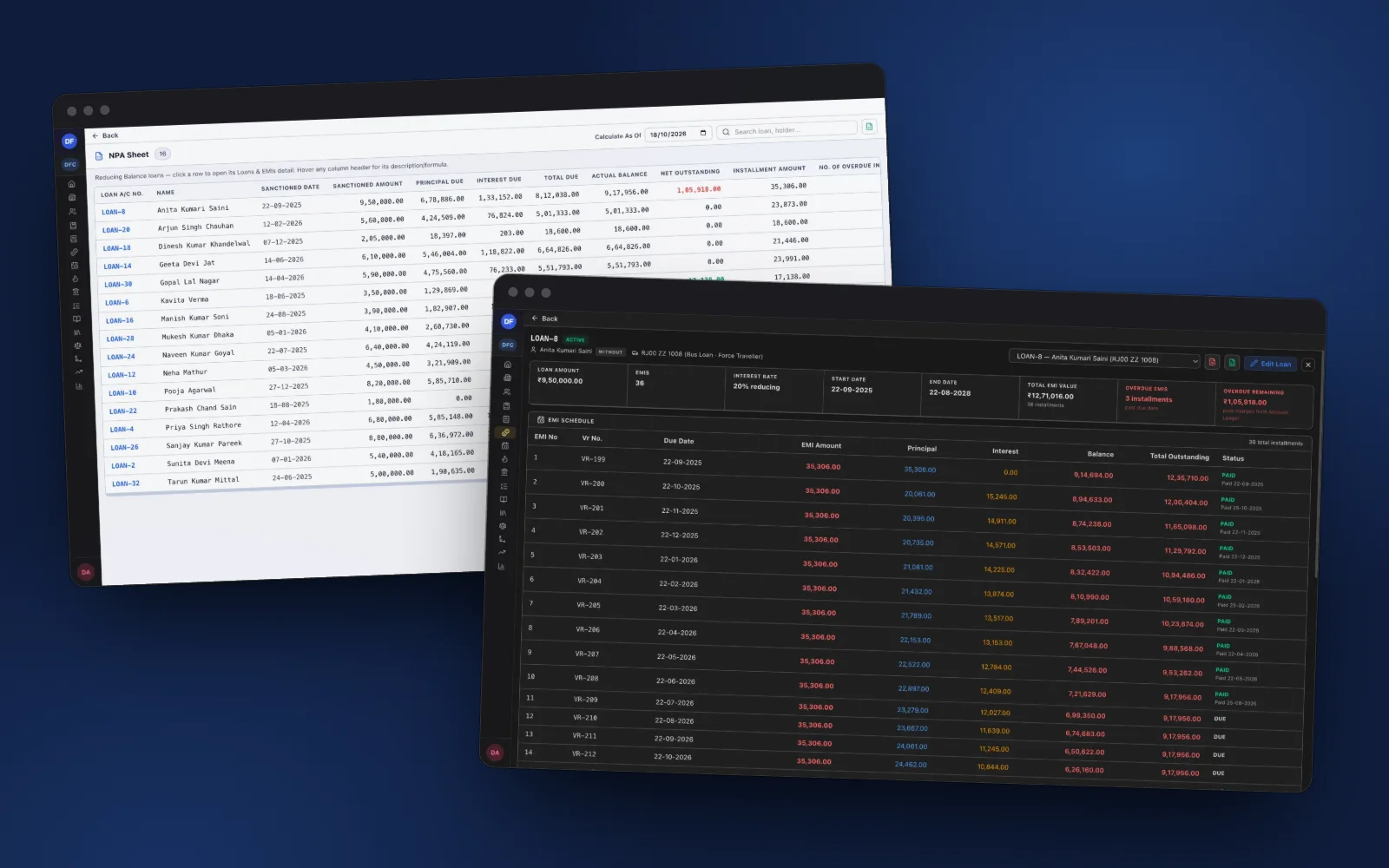 Fin Manager NPA sheet beside the dark theme
