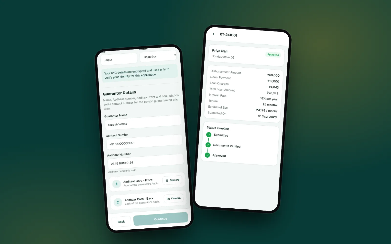 KT Capital KYC and application timeline screens