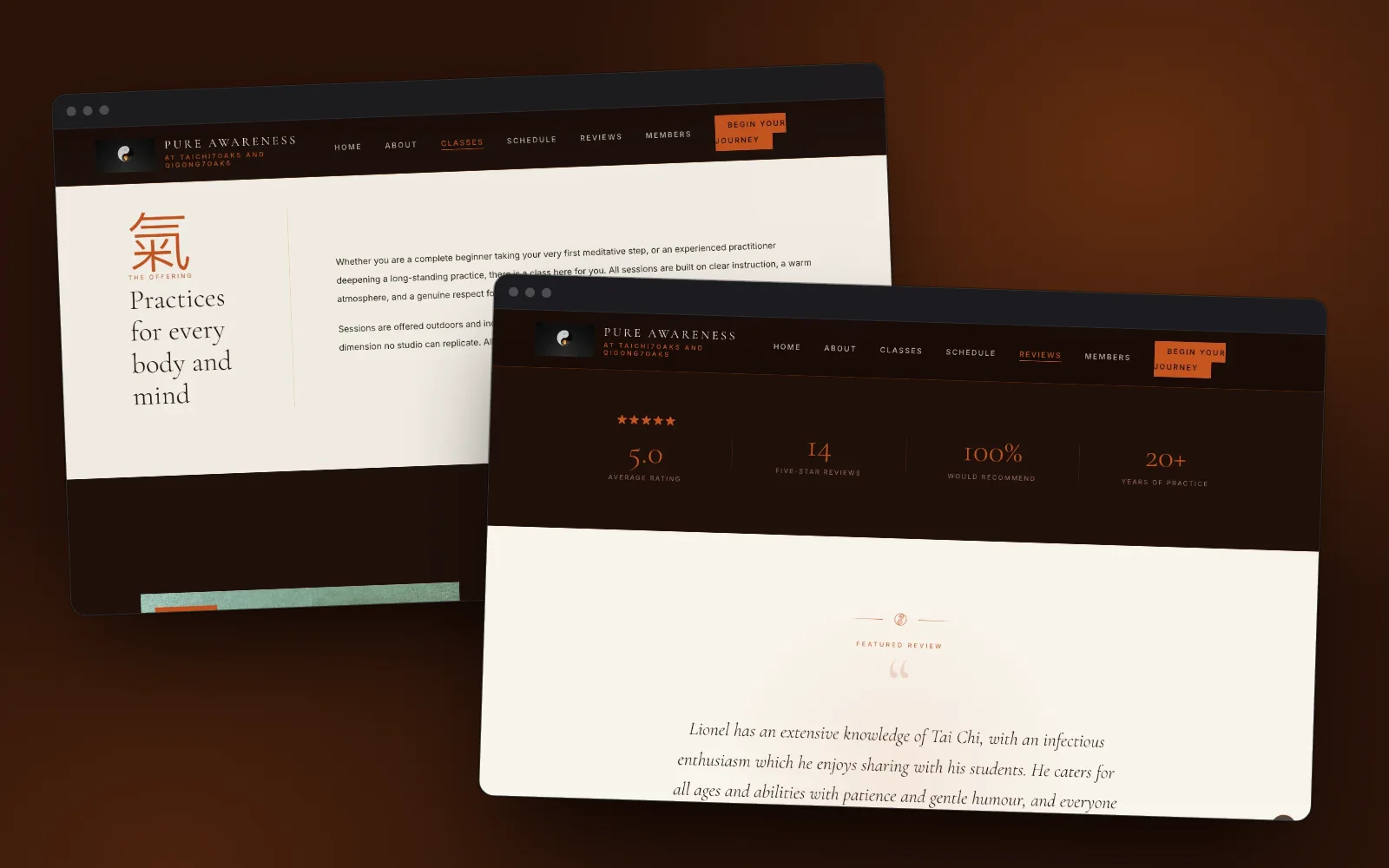 Pure Awareness classes and reviews pages